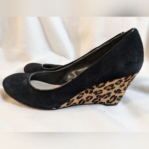 Franco Sarto Brown Suede Animal Print Wedge Pumps size 6.5